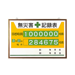 無災害記録表 黄色地デザイン カラー鉄板/アルミ枠 600×900mm