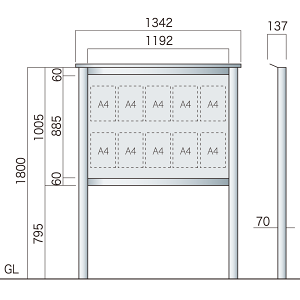 保護板(ガラス)なし 屋外用簡易・自立型アルミ掲示板 SBD-1210(幅