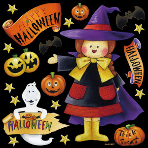 ハロウィン 魔女 看板・ボード用イラストシール (W285×H285mm) - 販促
