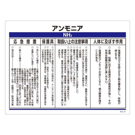 化学物質関係標識 450×600×1mm 表記:アンモニア (035301)