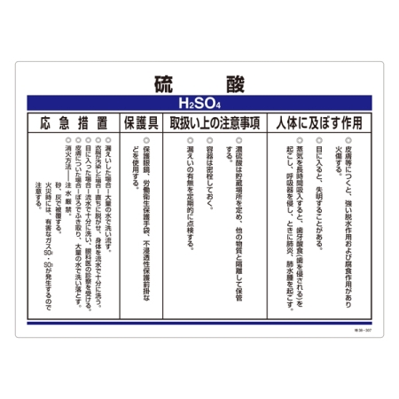 化学物質関係標識 450×600×1mm 表記:硫酸 (035307)