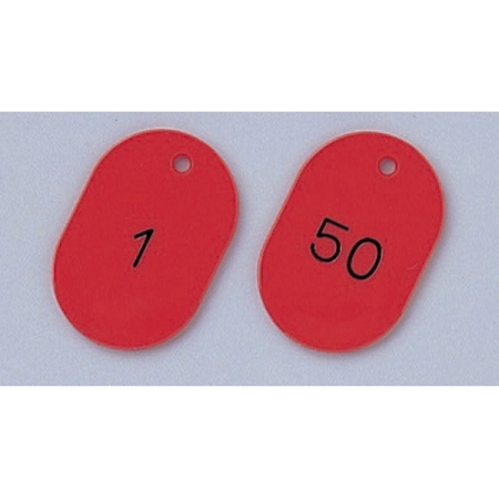 番号小判札 60×40×2.5mm (大) 1～50 (50枚1組) カラー:レッド (200211)