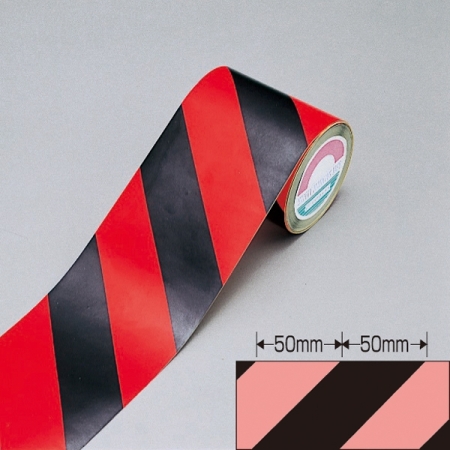 蛍光トラテープ 赤/黒 サイズ:90mm幅×10m×0.2mm (256403)