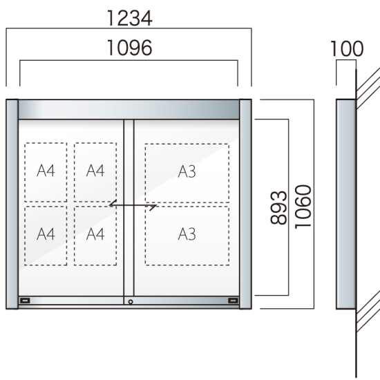 壁付アルミ掲示板  AGP-1210W(幅1234mm) 照明なし シルバーつや消し AGP-1210W(S)