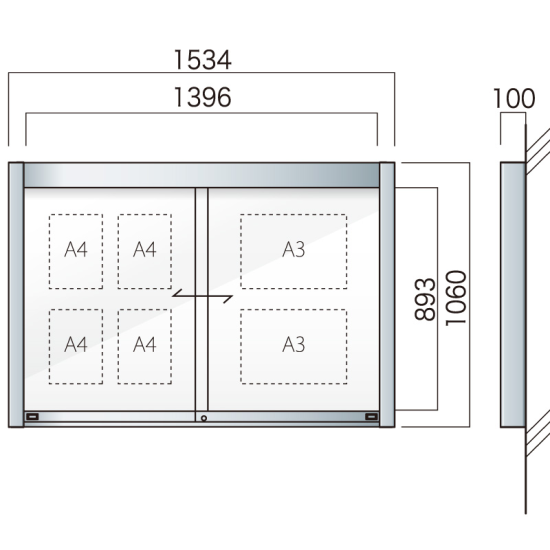 壁付アルミ掲示板  AGP-1510W(幅1534mm) 照明なし シルバーつや消し AGP-1510W(S)