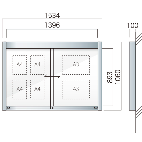 壁付アルミ掲示板  AGP-1510W(幅1534mm) 照明なし ダークブロンズ AGP-1510W(B)