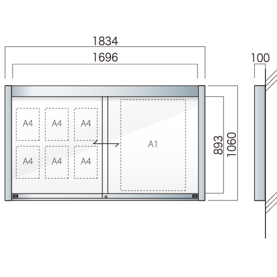 壁付アルミ掲示板  AGP-1810W(幅1834mm) LED付 ダークブロンズ AGP-1810W(LED-B)