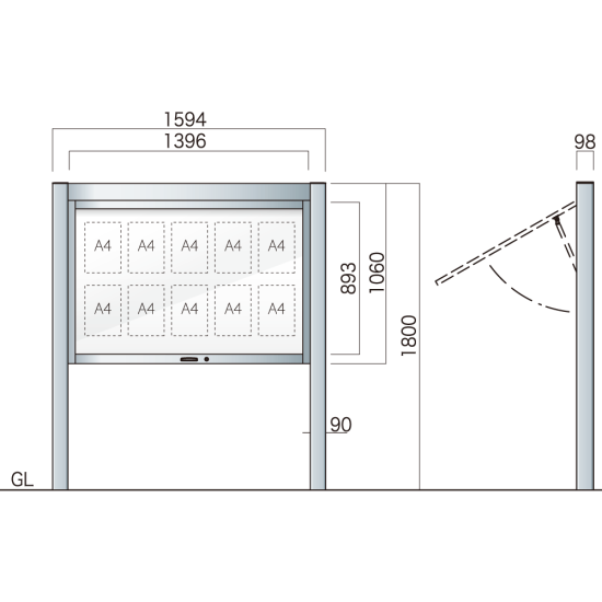 跳ね上げ式自立アルミ掲示板 AGS-1510(幅1594mm) LED付 ダークブロンズ AGS-1510(LED-B)