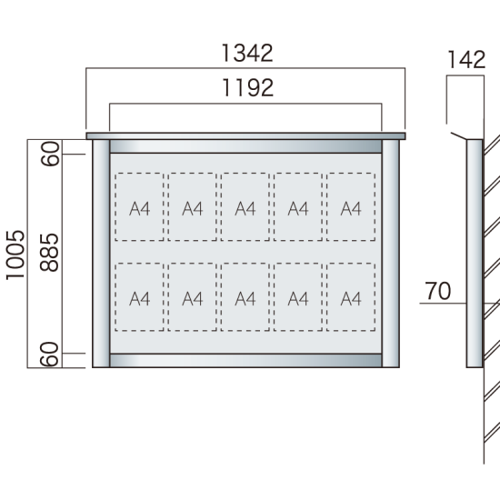 保護板(ガラス)なし 屋外用簡易・壁付型アルミ掲示板 SBD-1210W(幅1342mm) ダークブロンズつや消し (SBD-1210W(B))