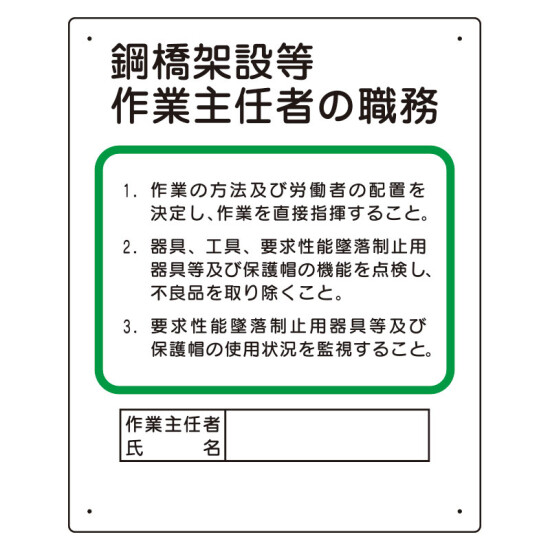 作業主任者職務板 鋼橋架設等 (356-32A)