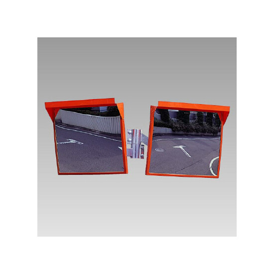 道路設置用角型カーブミラー アクリル製二面鏡 ミラーのみ ミラーサイズ:500×600mm (384-68)
