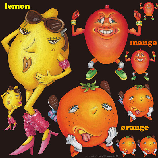 レモン オレンジ マンゴーキャラクター 看板 ボード用イラストシール W285 H285mm 販促用品通販のサインモール