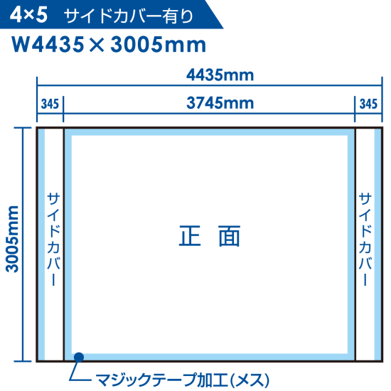 ■規格:4×5タイプのサイドカバー有り寸法図