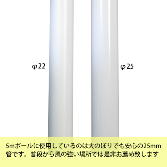 5mポールに使用しているのは大のぼりでも安心の25mm管です。
