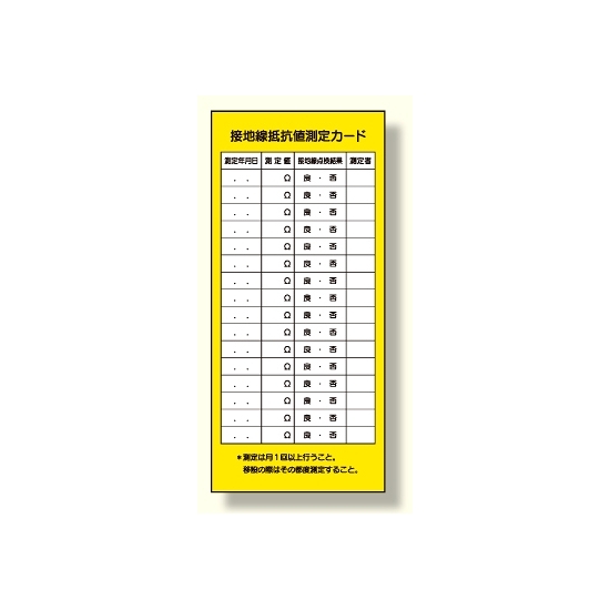 電気関係標識 接地線抵抗値測定カード (325-23)