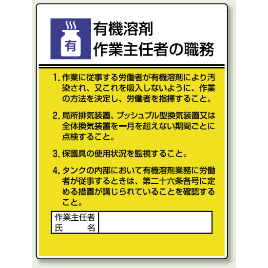 有機溶剤 「作業主任者職務表示板」 (808-15A)