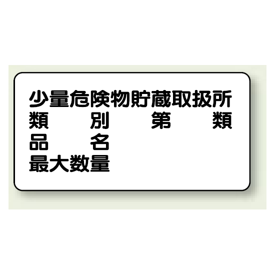 横型標識 少量危険物貯蔵取扱所 (名入れ部有) ボード 300×600 (830-53)