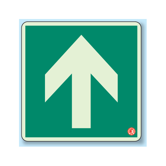 矢印緑背景 避難口・通路誘導標識 (蓄光ステッカー) 300×300 (829-11A)
