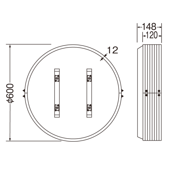 ■寸法図:壁面600丸アルミ