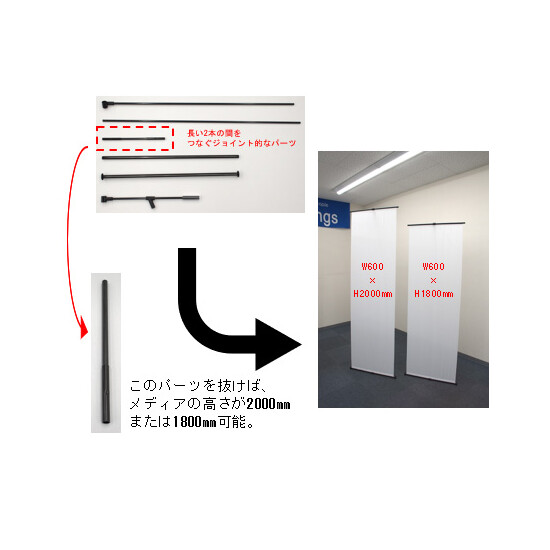 ■ジョイントパーツを抜くと高さ1800mm仕様になります。