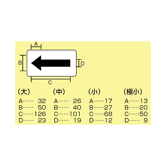 ■寸法図2／JIS配管識別方向ステッカー 角型