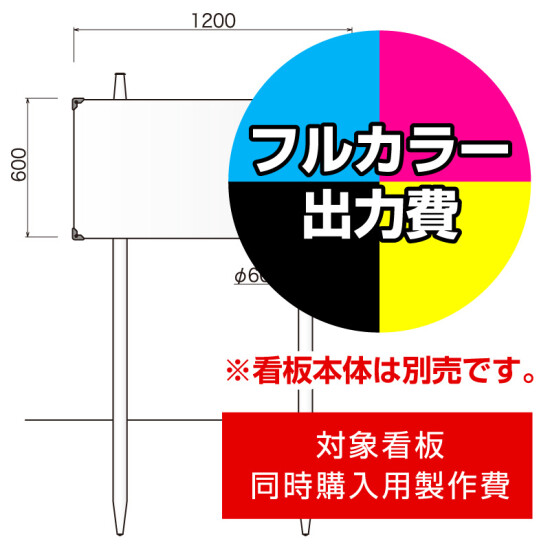 打込杭 コンパス KCO-12060(W1200×H600)用印刷制作費 IJ出力＋UVマットラミネート加工込 【片面印刷】 ※看板本体別売 ※取付施工費含まず