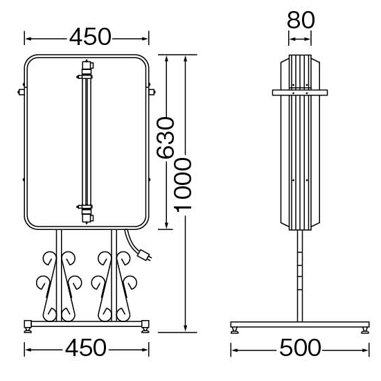 ■寸法図:152角丸唐草スタンド タテ型