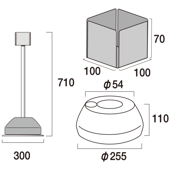 ■寸法図：屋外用消毒液スタンド H710mmタイプ(※パネル無し)
