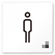 デザイナールームプレート 会社向け モノクロ1 男子トイレ１ 白マットアクリル W150×H150 (AC-1515-OA-NH1-0103)