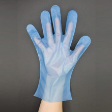 外エンボス ポリ手袋 ブルー 着用時イメージ写真