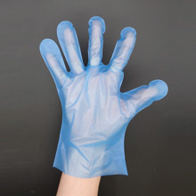 ストレッチポリ手袋サーモ ブルー 着用時イメージ写真